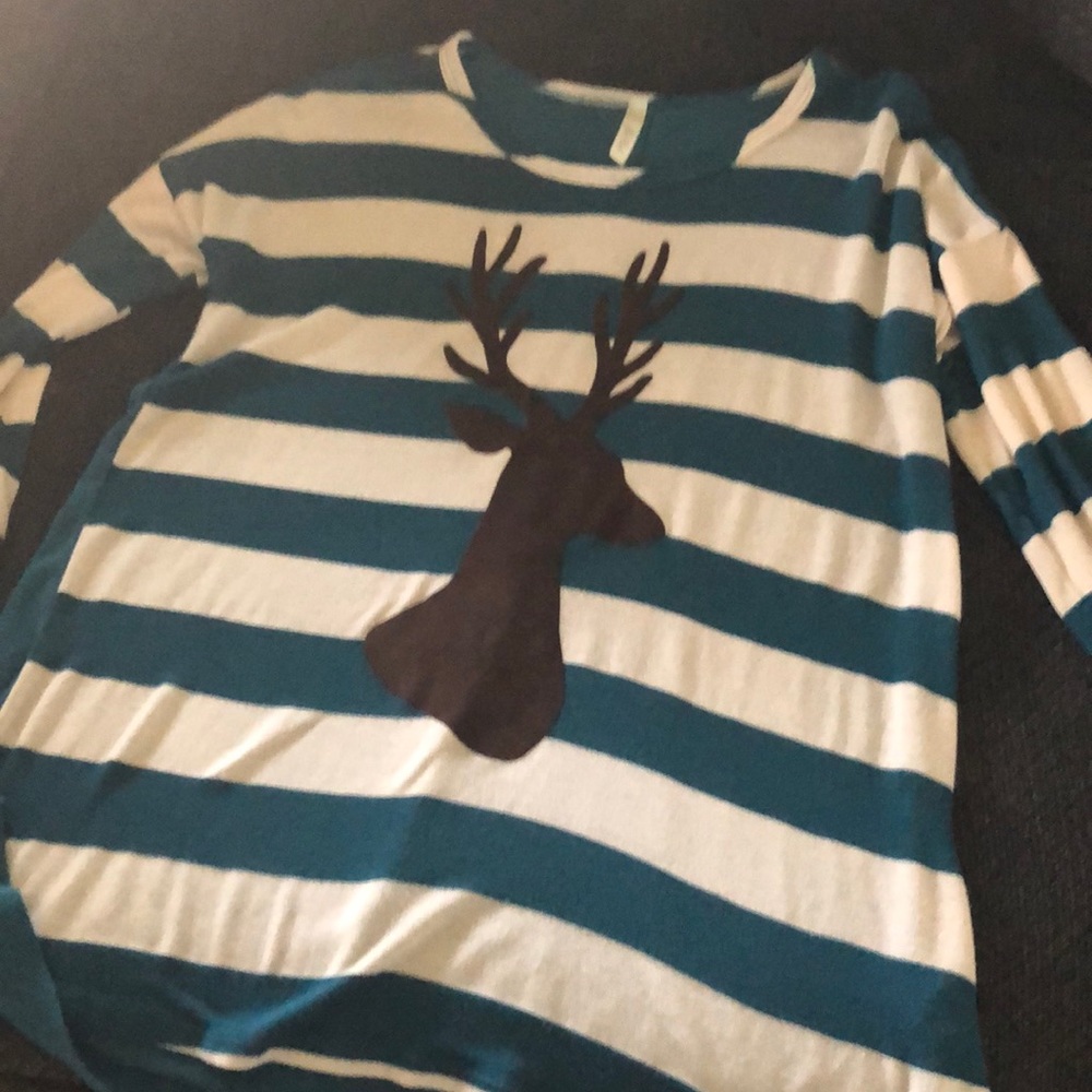 Striped deer sweater.